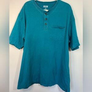 Duluth Trading Company Longtail Turquoise Blue Henley Short Sleeve Shirt Mens XL